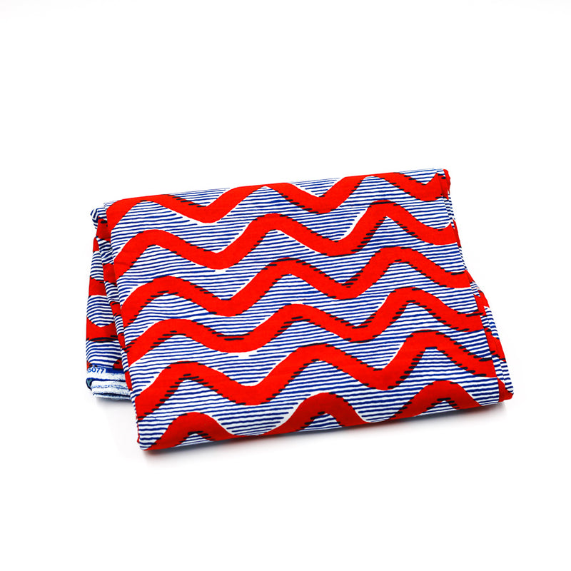African print fabric -Wave Blue & Red-