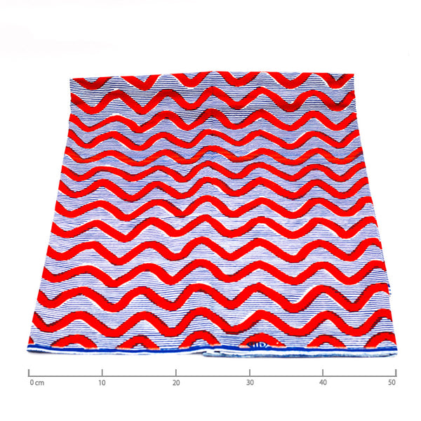 African print fabric -Wave Blue & Red-