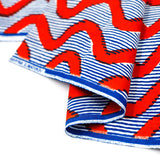 African print fabric -Wave Blue & Red-