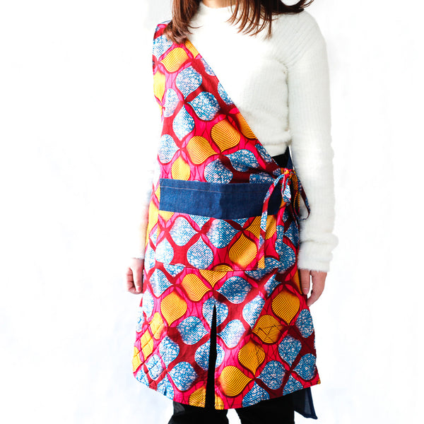 One -shoulder denim apron -colorful reef-