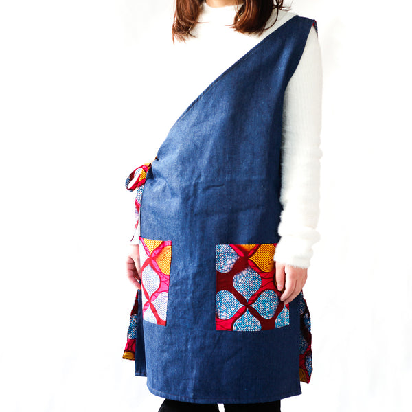 One -shoulder denim apron -colorful reef-