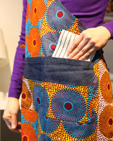 One -shoulder denim apron -Swallow Circle & Blue Yellow-