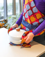 One -shoulder denim apron -Swallow Circle & Blue Yellow-