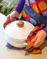 One -shoulder denim apron -Swallow Circle & Blue Yellow-