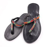 Colorful Beads Sandals -Green & Red-