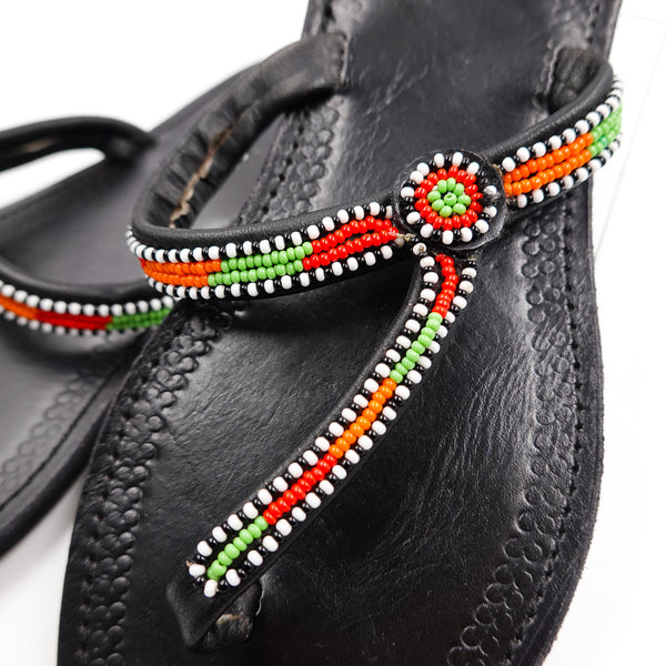 Colorful Beads Sandals -Green & Red-