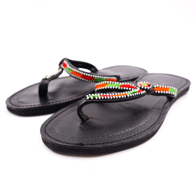 Colorful Beads Sandals -Green & Red-