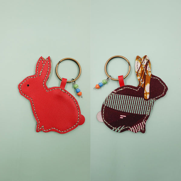Rabbit key holder -red & brown--