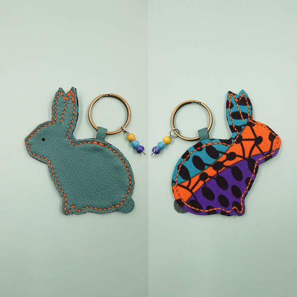 Rabbit key holder -Green & purple-