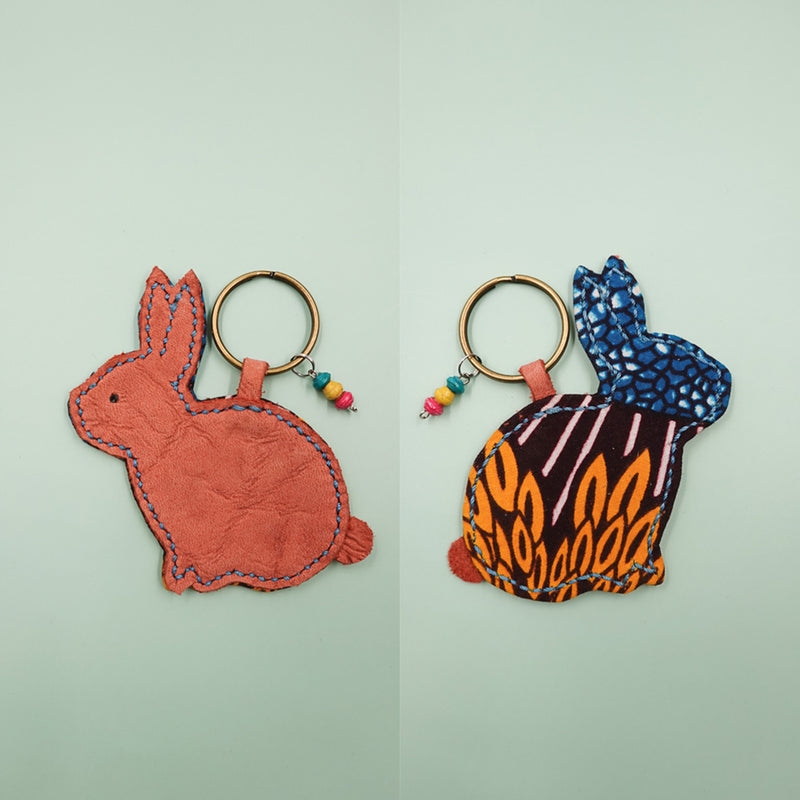 Rabbit key holder -pink & orange-